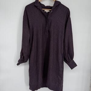 Ann Mashburn Dress Women’s XS 100% Linen Checkered Blue & Brown Heritage Classic